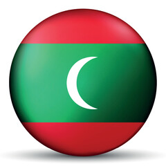Glass light ball with flag of Republic of Maldives. Round sphere, template icon. Maldives national symbol. Glossy realistic ball, 3D abstract vector illustration. Big bubble.