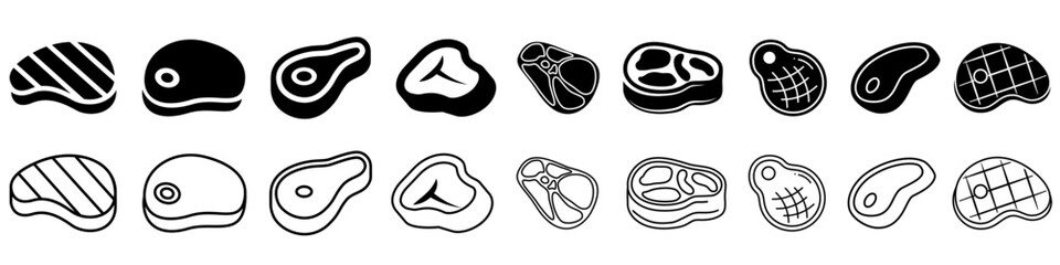 Meat icon vector set. Steak illustration sign collection. BBQ symbol. Food logo. Brazier mark.