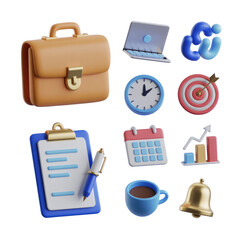 Business productivity tools and time management concept in d render for office efficiency and workflow design