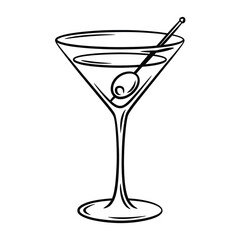 Classic martini cocktail with olive illustration