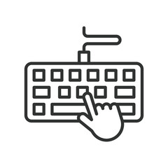 Keyboard typing, icon in line design. Keyboard typing, computer keyboard, typing hands, typing, type, input, digital keyboard on white background vector. Keyboard typing, editable stroke icon