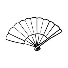 Hand drawn black outline of a folding fan