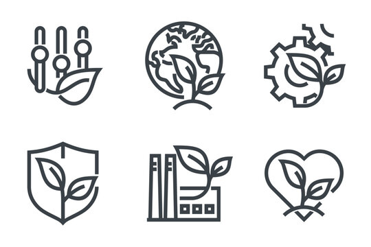 Ecology and green strategy icons in bold line with multi-purpose symbols 