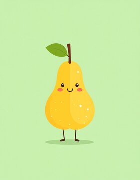 Naklejki Cute Cartoon Pear Character on a Green Background