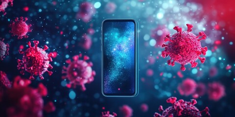 Covid Statistics. Abstract Image of Virus Cells with Data Processing and Global Pandemic Statistics