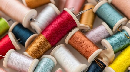 Colorful Spools of Thread Sewing Kit Crafts
