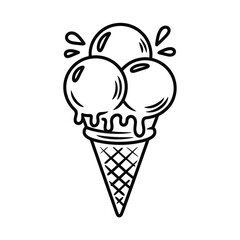 Melting ice cream cone line art illustration