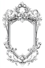 Crest Outline. Vintage Baroque Bridal Wedding Line Art Frame on Bright Abstract Background