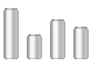 Assortment of metal beverage containers varying in size, lined up against a stark white backdrop, showcasing modern industrial design.