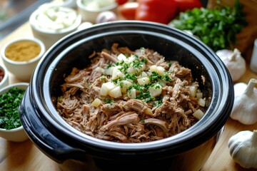 Crockpot: Convenient and Healthy Pulled Pork Meal Preparation with Chopped Ingredients