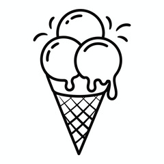 Three scoops ice cream cone line art illustration