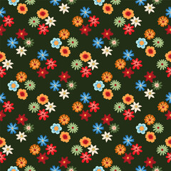 Preppy summer simple flower head checkered seamless pattern. Vivid coquette romb flower texture