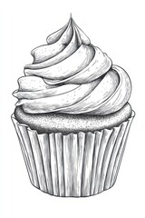 Cupcake Line Art Illustration with Vignetting Effect