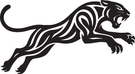 tiger, wildlife, animal silhouette, vector illustration, black and white, fierce tiger, roaring tiger, jungle predator, big cat, ferocious, strength, power, wild animal, tiger design, graphic elements
