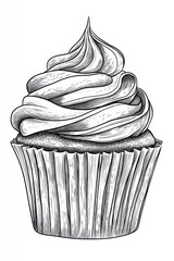 Cupcake Line Art. Minimalist Illustration of Cupcakes with Vignetting Background