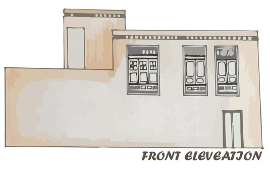Front Elevation of Afghanitan vernacular house.eps
