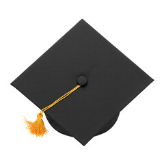 Graduation cap on a transparent background with yellow tassel  