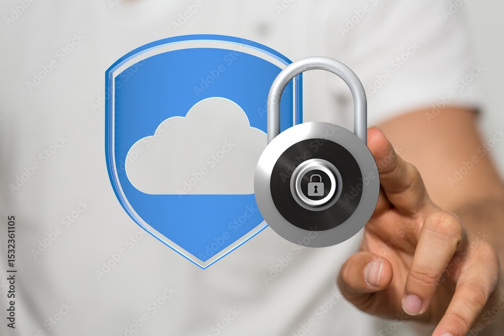 Poster safeguard your cloud data with robust security. encryption, protection, privacy.
