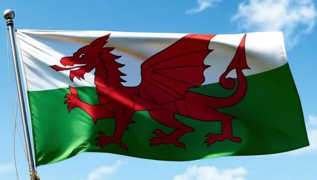 wales wavin flag slow motion footage. smooth wave static camera shot