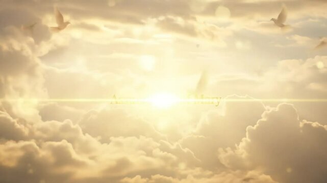 Peaceful Sky with Angels. Assumption of Mary Illustration. 4K animation scene