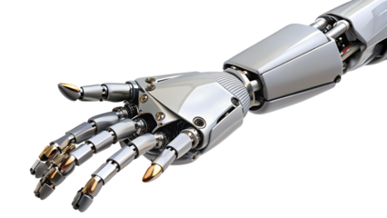 Advanced robotic hand reaching isolated on a white background