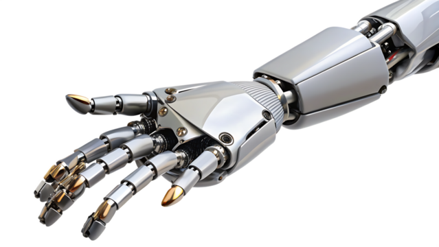 Advanced robotic hand reaching isolated on a white background