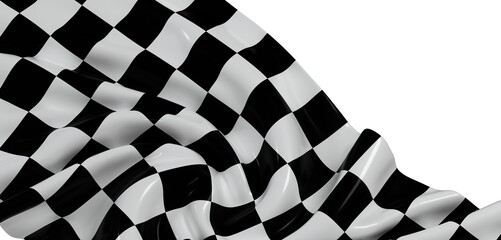Black and white checkered flag, dramatic folds. Perfect for sports, racing, victory themes.