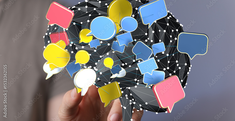 Poster Abstract image of interconnected speech bubbles, representing global communication and networking.