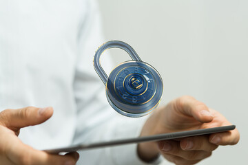 Safeguard your information.  This image depicts a digital combination lock, symbolizing online data...