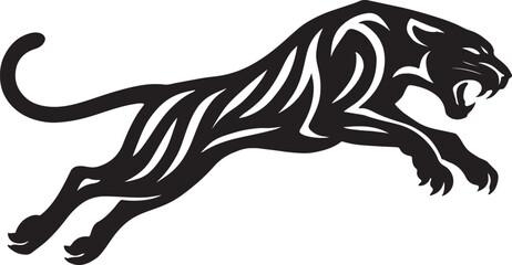 Obraz premium tiger, wildlife, animal silhouette, vector illustration, black and white, fierce tiger, roaring tiger, jungle predator, big cat, ferocious, strength, power, wild animal, tiger design, graphic elements