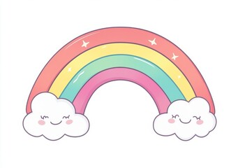 Pastel Rainbow and Smiling Clouds Illustration
