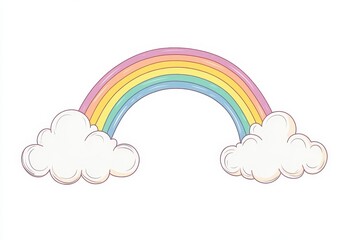 Pastel Rainbow Arcing Over Fluffy White Clouds Pixel Art Illustration