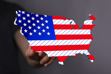 A 3D rendering of the United States map overlaid with the American flag. Perfect for Independence...