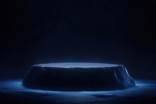 Dark icy platform with ethereal blue lighting