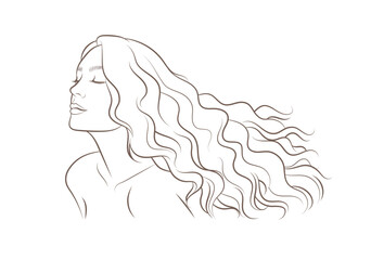 A beautiful woman hair model with wavy long hair