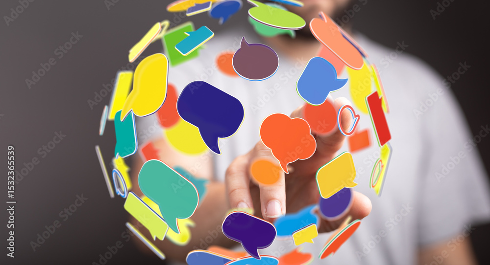 Leinwandbilder Abstract image of colorful speech bubbles, representing global communication and networking.
