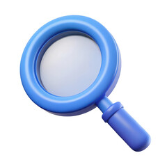 3d realistic blue magnifying glass icon isolated on transparent background