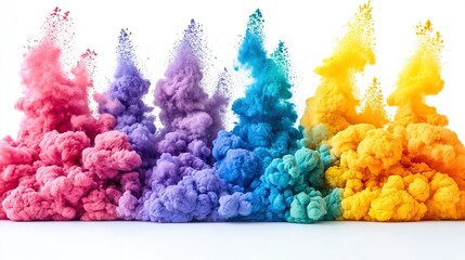 Colorful ink clouds explode, studio shot, white background, design element