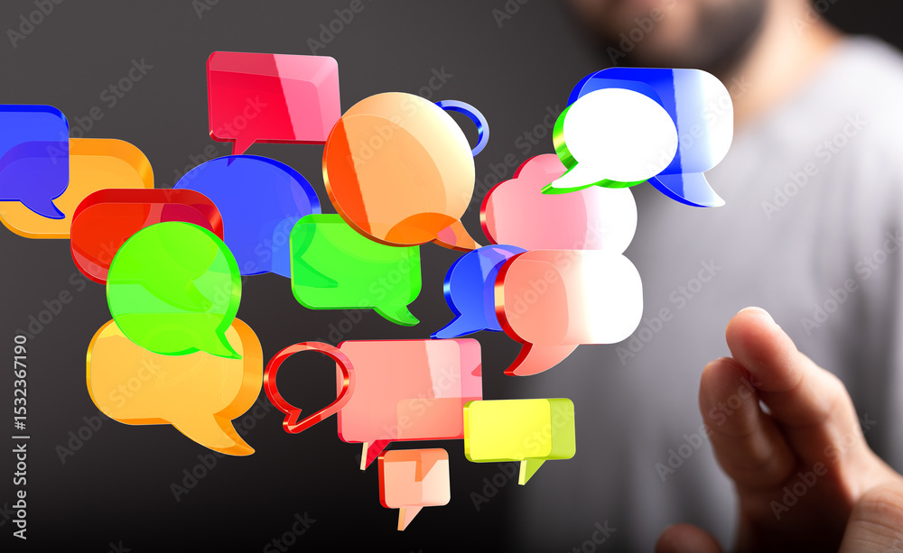 Poster Abstract image of colorful speech bubbles representing communication, social media, and networking.