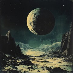 Fototapeta premium Alien landscape at night with large moon