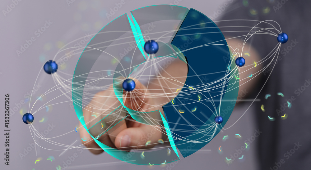 Aufkleber Abstract image of a hand interacting with a digital network. Ideal for tech, data, and connectivity concepts.