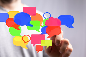 Abstract image of speech bubbles, representing communication, social media, and networking.
