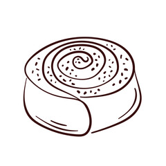 Cinnamon roll pastry in line art style. Perfect for bakery branding logo, food packaging, breakfast menu design and sweet pastry theme.