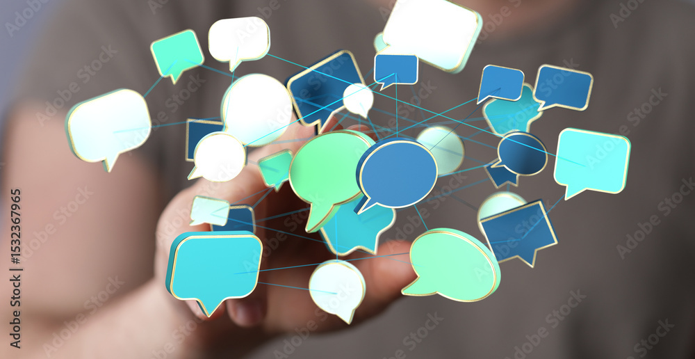 Poster Abstract image of interconnected speech bubbles, symbolizing global communication and networking.