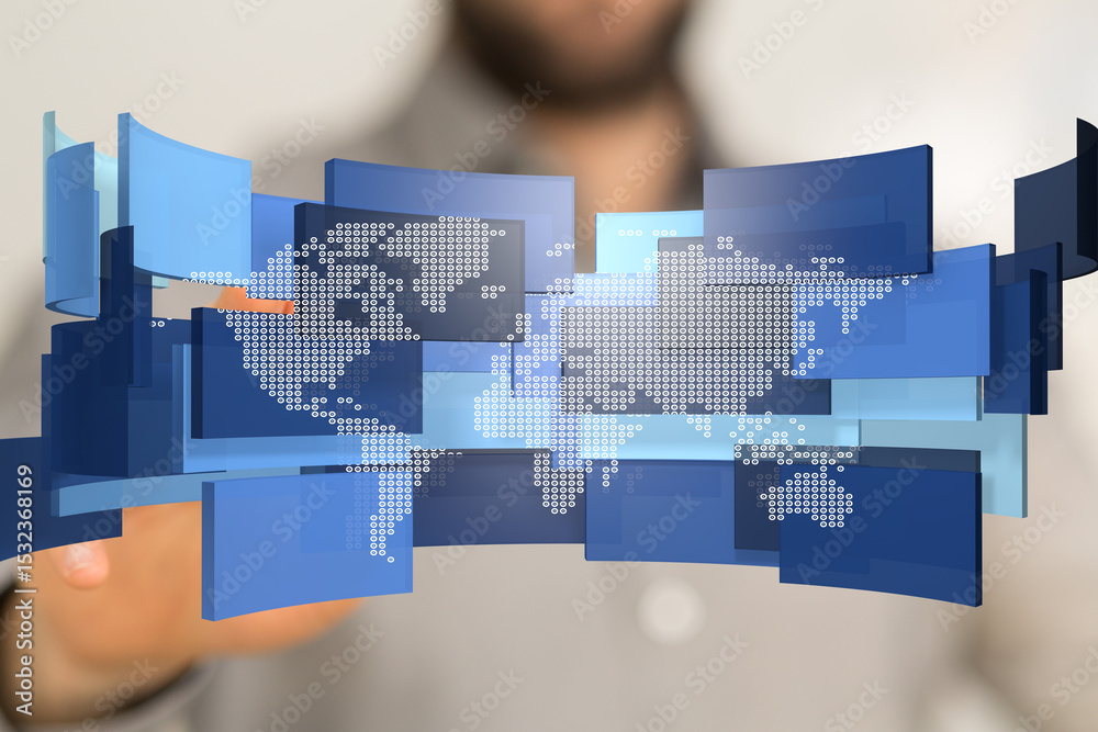Poster abstract digital world map concept. perfect for technology, global business, and networking.