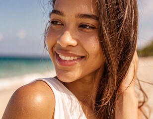 Naturalny portret młodej kobiety na plaży