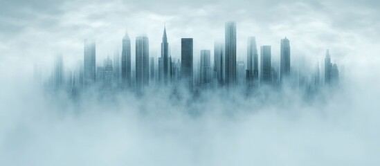 Fototapeta premium Cityscape Emerging from Mist: An Enigmatic Urban Panorama