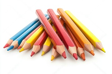 Fototapeta premium Colorful arrangement of sharpened pencils on white background showcasing vivid hues and creative inspiration for design or education themes