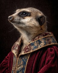 Meerkat in Royal Robes with Poetry Expression and Dignified Stance