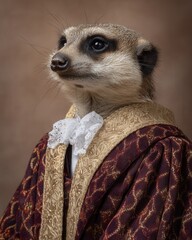 Fashionable Meerkat Dressed in Elegant Robes with Unique Expression